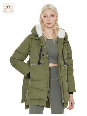 Thickened Down Puffer Jacket Fleece-Lined Hood Winter Coat